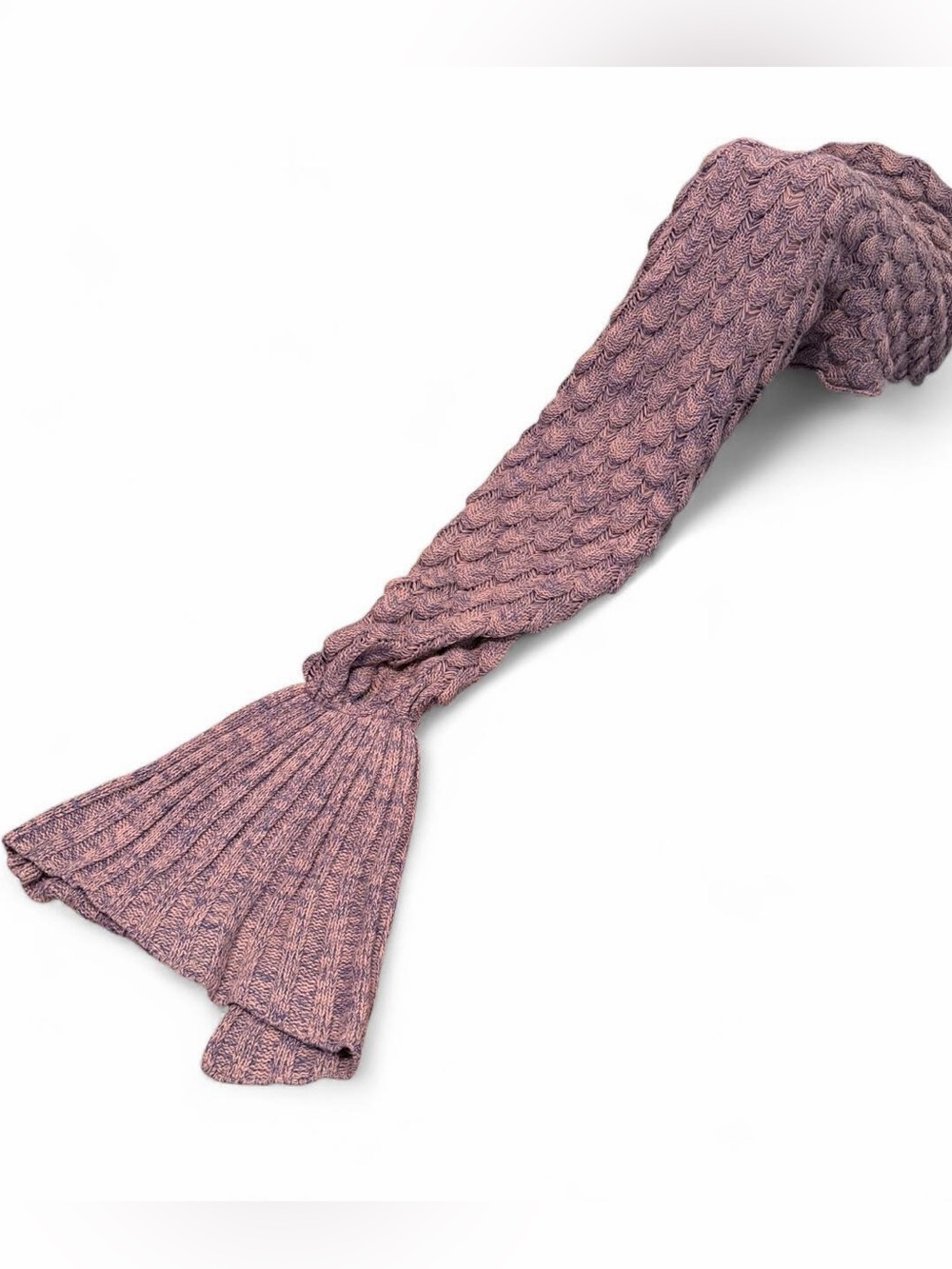 Purple Pink Knit Mermaid Tail blanket with textured scales